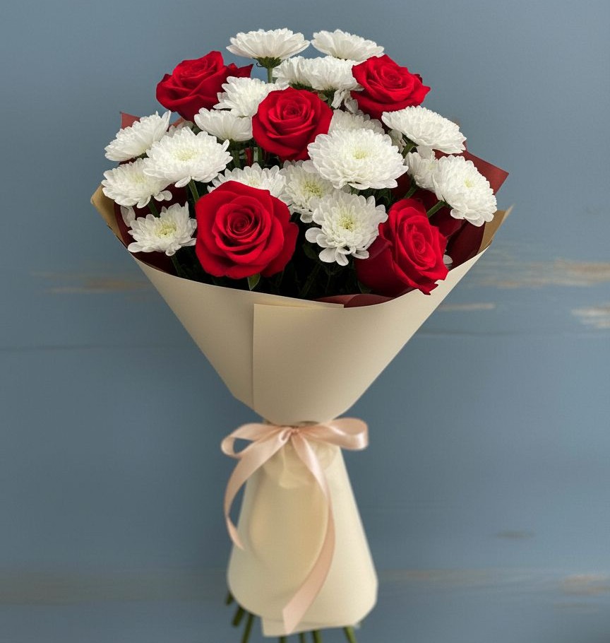 Букет цветов из: Розы и Хризантемы в Молодежном Республики Крым