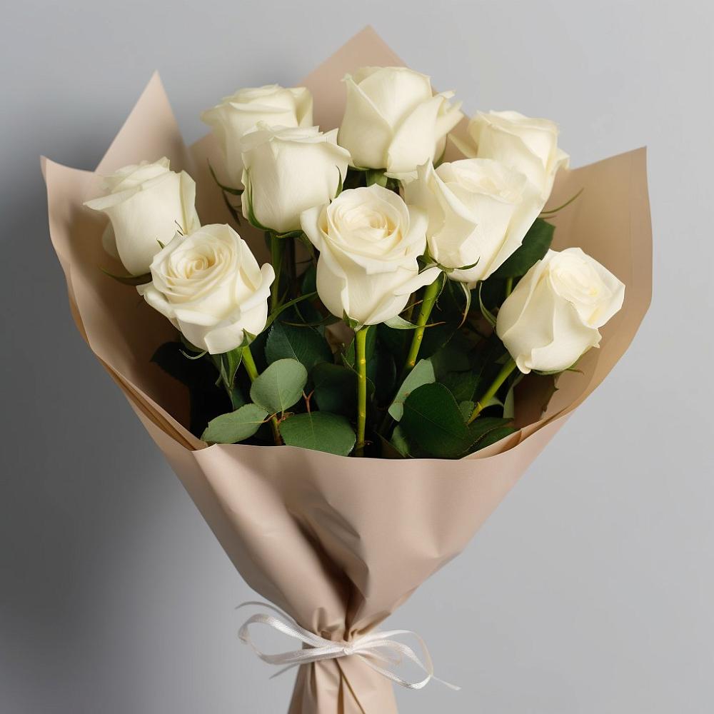 Букет 9 Белых роз Эдлесс Лав в Молодежном Республики Крым