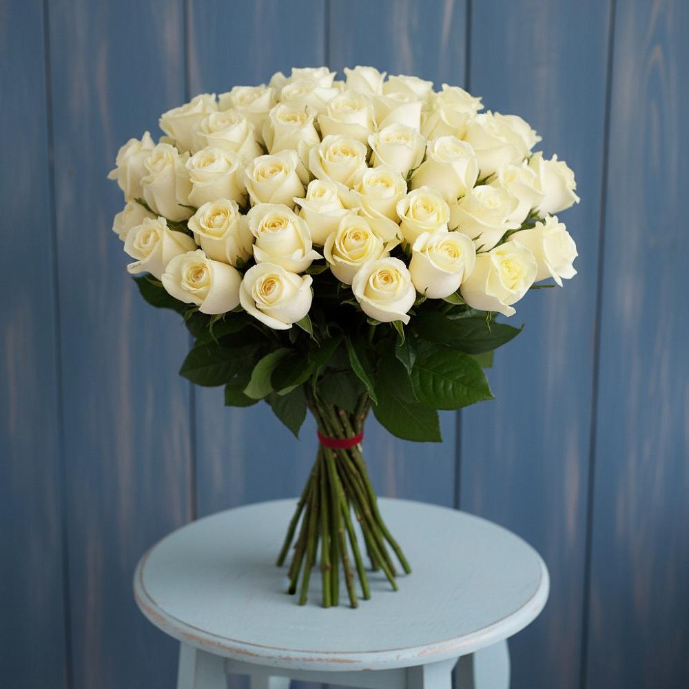 Букет 51 Белая роза Эдлесс Лав в Молодежном Республики Крым
