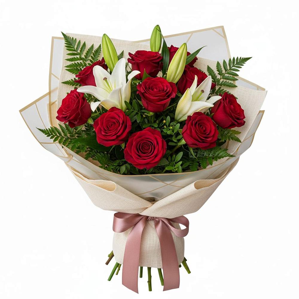 Букет цветов из: Лилии и Розы в Молодежном Республики Крым