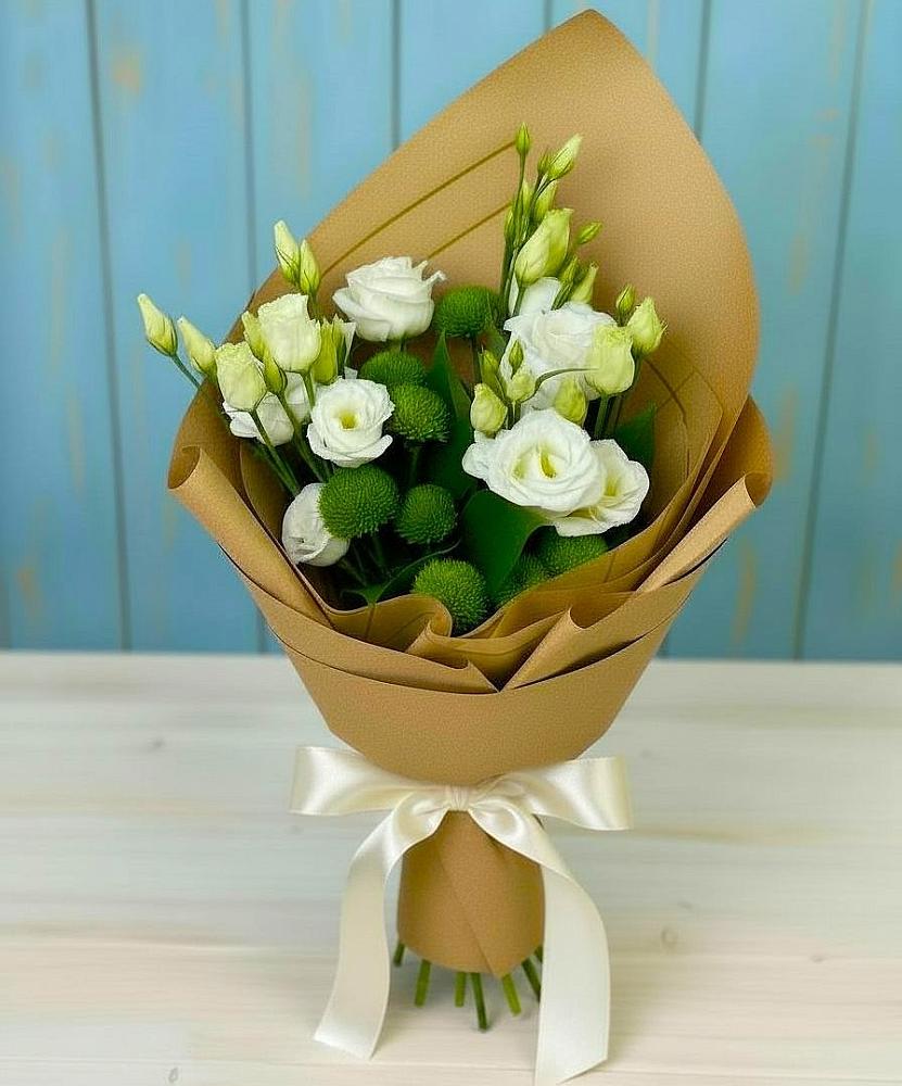 Букет цветов из: Хризантемы и Лизиантусы в Молодежном Республики Крым