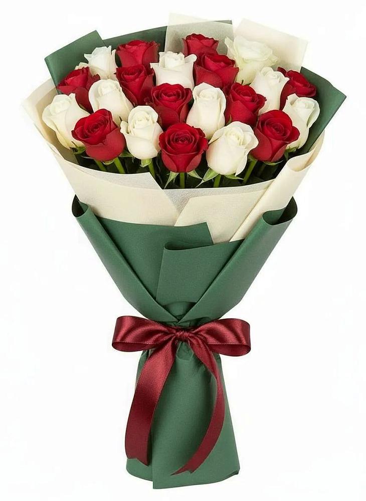 Букет Микс из красных и белых роз в Молодежном Республики Крым
