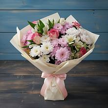 Букет цветов из:  Хризантемы, Альстромерии и Розы в Молодежном Республики Крым