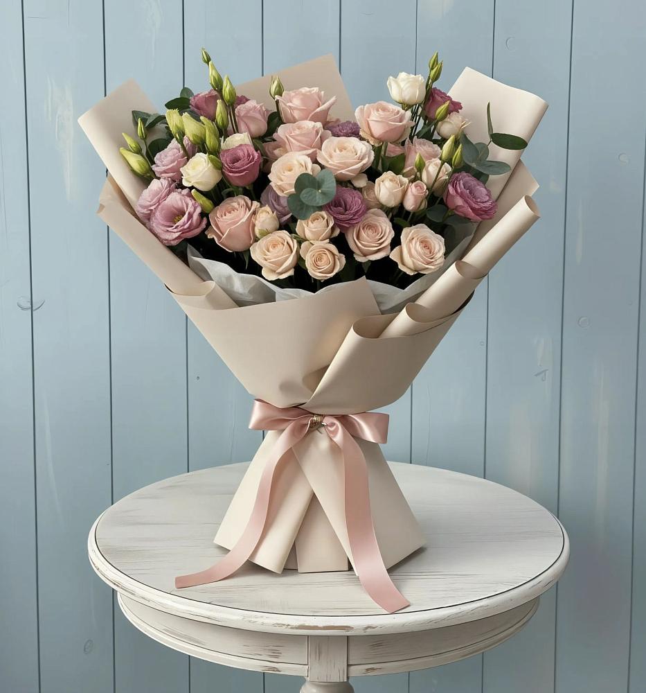 Букет цветов из: Розы и Лизиантусы в Молодежном Республики Крым