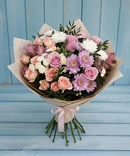 Букет цветов из:  Хризантемы, Розы и Альстромерии в Молодежном Республики Крым