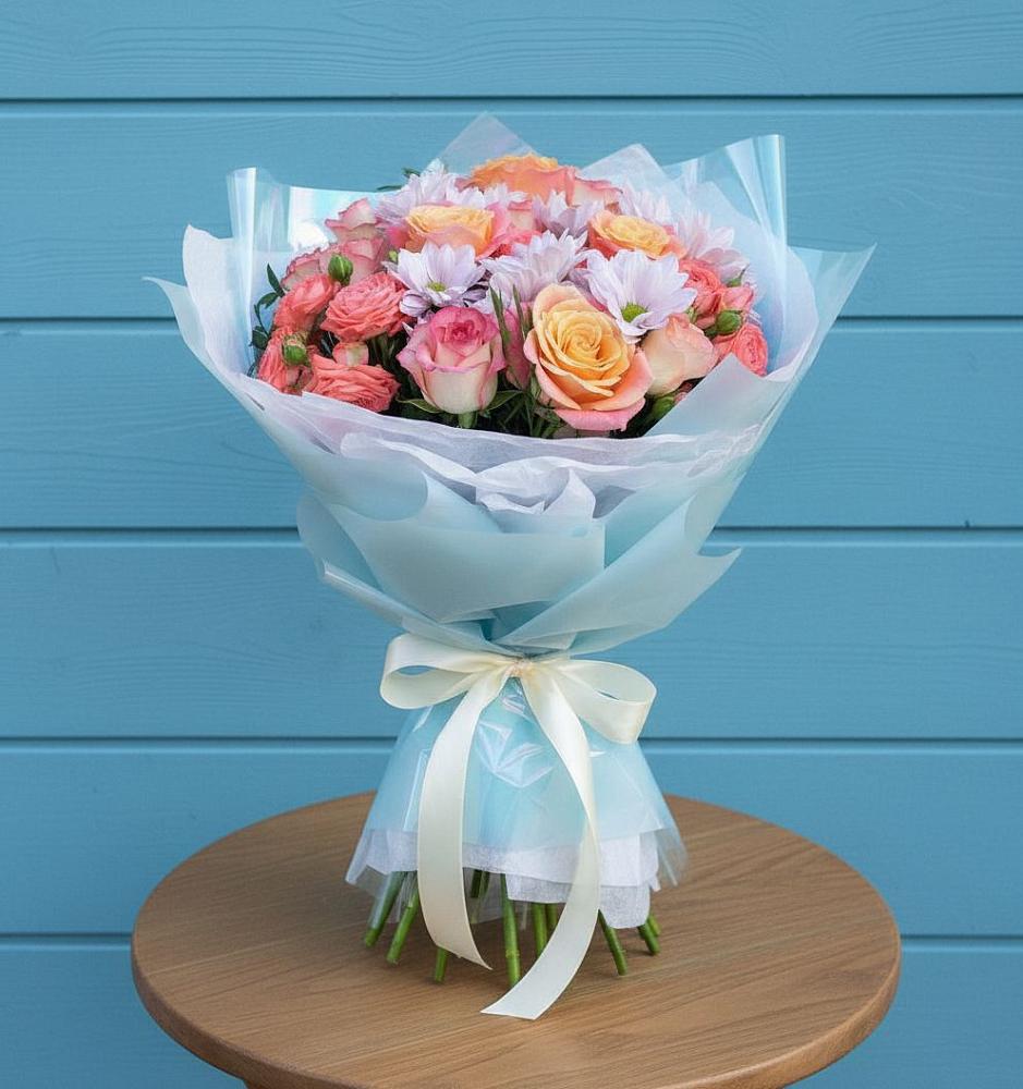 Букет цветов из: Хризантемы и Розы в Молодежном Республики Крым