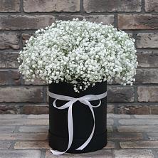 Цветочная композиция из Гипсофила в шляпной коробке в Молодежном Республики Крым